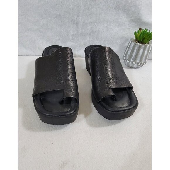 Franco Sarto Womens Black Cessa Wedge Sandals Slide Leather Upper Size 9.5M - Picture 4 of 10